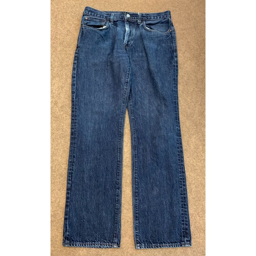 J Crew Jeans Mens 32x32 Slim Straight Lightly Distressed Dark 100% Cotton Denim